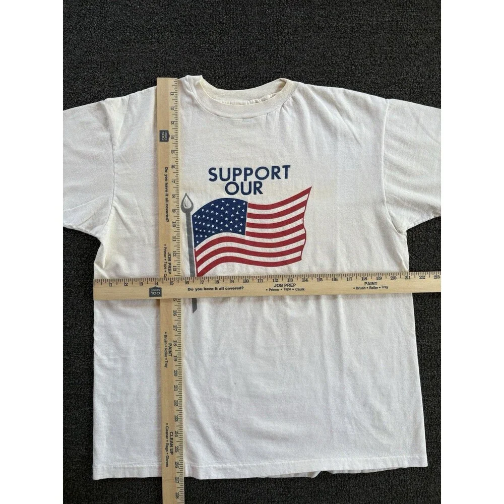 Vintage 90s Support Our‎ Troops American Flag Tee Made in USA Medium